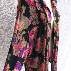 Colorful Travel Friendly Jacket Cardigan Top Pink Purple Asian Print 3X Womens